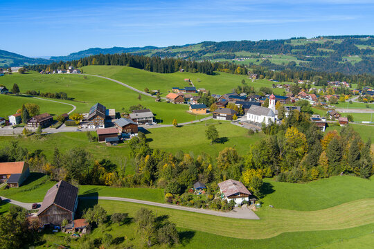 Drone Photo of the Village of Krumbach and the Bregenzerwald, State of Vorarlberg, Austria