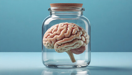someone's brain in a glass jar - obrazy, fototapety, plakaty