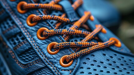 Explore the intricate lacing of a cricket shoe, where every knot and loop speaks to the comfort and stability required for peak performance on the field. - obrazy, fototapety, plakaty