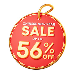 3D Illustration of  Chinese new year discount tag 56%. Promotion Lunar new year image for social media and website