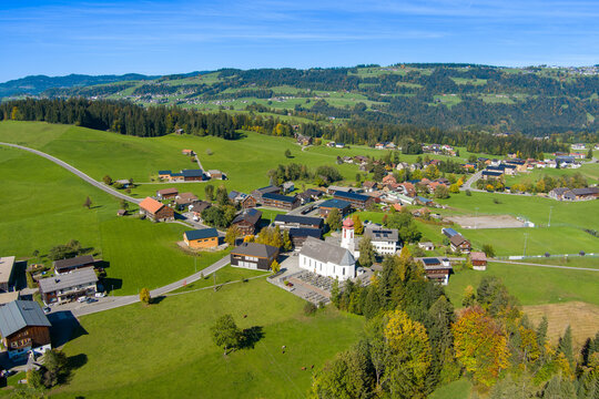 Drone Photo of the Village of Krumbach and the Bregenzerwald, State of Vorarlberg, Austria