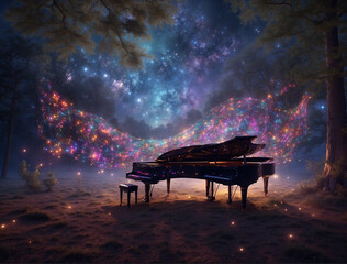 grand piano on the night
