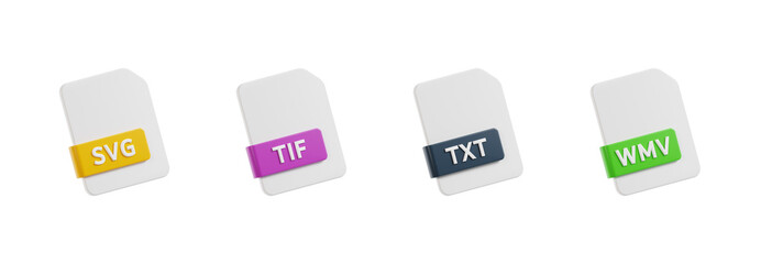 3d svg, tif, txt, wmv file, 3d render icon illustration, transparent background, file format