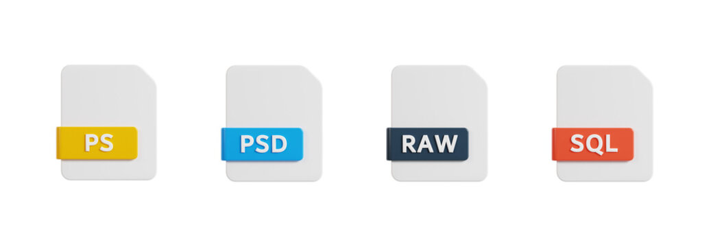 3d ps, psd, raw, sql file, 3d render icon illustration, transparent background, file format