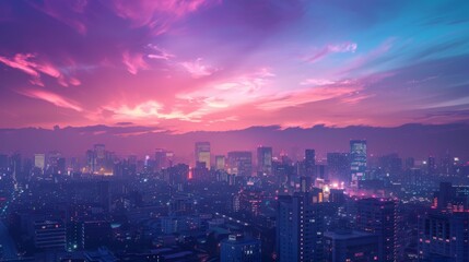 At dusk, the panoramic skyline is awash with ethereal pastels.