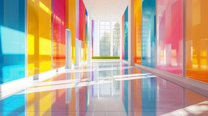 In a modern art gallery, abstract strokes of vibrant colors blend seamlessly
