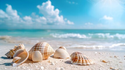 Fototapeta na wymiar ocean seashore seashells closeup 