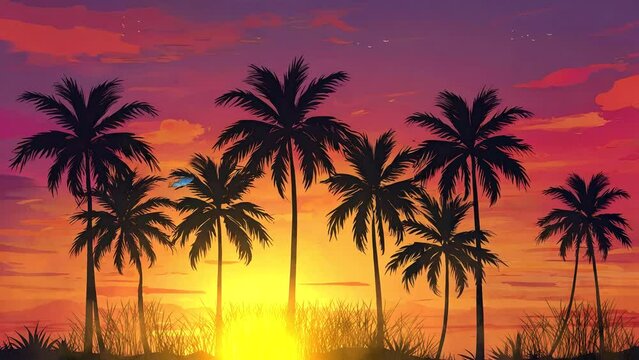 palm trees at sunset 4k video