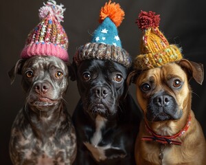 Animals in birthday attire posing for a portrait