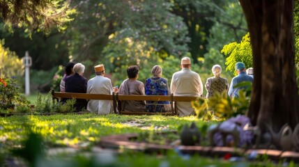 Picture a serene moment where individuals from various faiths gather in a peaceful garden. Capture the essence of unity, respect, and shared spirituality.