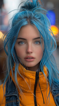 portrait of a girl with blue hair