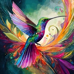 Fototapeta premium Beautiful abstract colorful hummingbird in flight