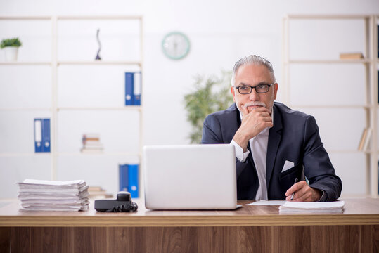 Old male employee working in the office