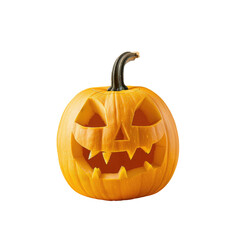 Jackolantern pumpkin with scary face carved, creative arts, squash art on a transparent background