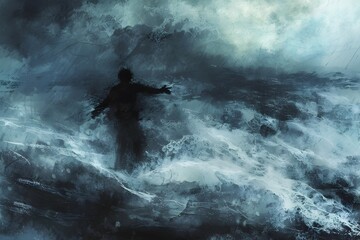 Solitary Figure Weathering the Tempestuous Storm:A Digital Painting Depicting Acceptance and Abandonment