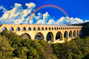 Nahtlose Fototapete Airtex Pont du Gard ポン・デュ・ガール・ローマ水道橋の美しい景観