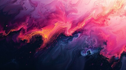A close up of a vibrant painting featuring shades of purple and magenta against a dark background, resembling a cumulus cloud in the atmospheric sky - obrazy, fototapety, plakaty