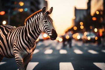 A close-up of a ZEBRA crossing zebra intersection in a city