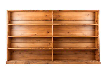 Blank canvas: an empty wooden bookshelf. Isolated On Transparent Background OR PNG OR White Background.