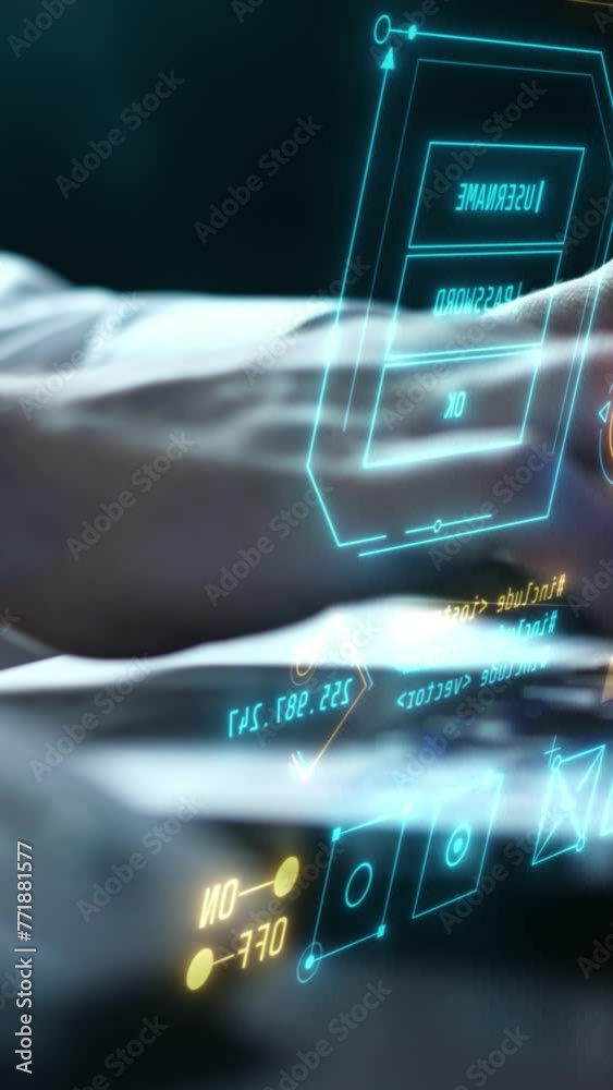 Wall mural virtual infographics about encoding and data protection.