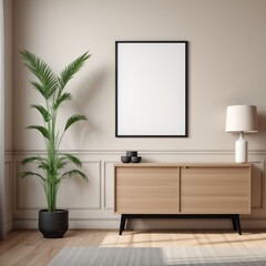 Mockup poster frame in living room with Scandinavian style, interior mockup designs, frame mockup