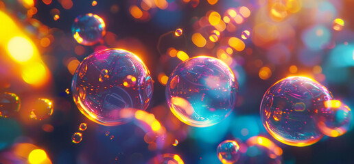 A design features many colorful bubbles and swirling lights, creating a chromatic landscape with rainbowcore elements.