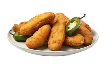 Irresistible appetizer: isolated fried jalapeno poppers. Isolated On Transparent Background OR PNG OR White Background.