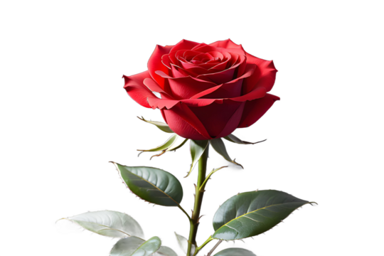 Red rose in a transparent vase on a white background. Isolated