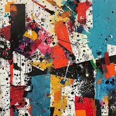 A chaotic, abstract canvas of splattered paint and grunge distressed textures. Contemporary painting. Modern poster for wall decoration