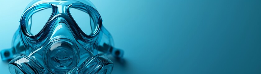 Monochrome image of an oxygen mask against a blue background, representing the essential medical equipment for respiratory support, 3D render