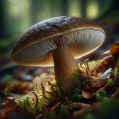 Fototapeta premium A detailed close-up image of a mushroom growing on the forest floor, capturing the essence of its natural habitat