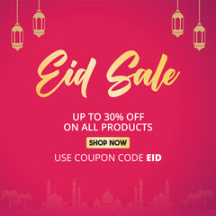 Eid Sale Offer, Up to 30% off. Vector Golden Pink EPS Vector Editable File