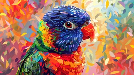 Obraz premium illustration of beautiful close up portrait of colorful parrot bird in nature, Generative ai