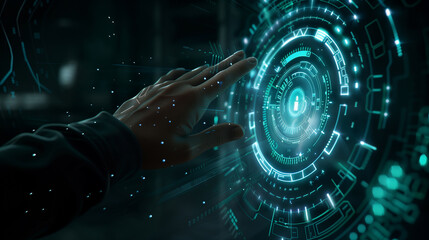 Human Hand Interacting with a Holographic Interface Technology