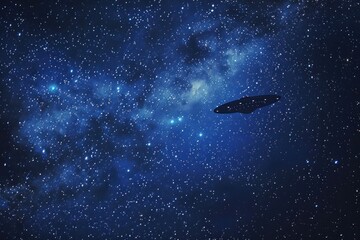 Obraz premium Sci-fi illustration capturing the intrigue of an alien spacecraft in the night sky surrounded by celestial elements