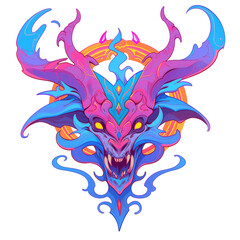 a scary blue-pink monster head logo