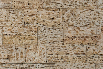 Pattern brick blocks shell sand stone wall texture background abstract limestone structure backdrop