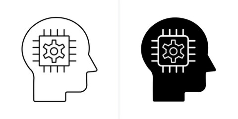 Cybernetic editable stroke and solid web icon set. Vector illustration