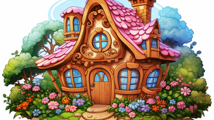 house with flowers  high definition(hd) photographic creative image
