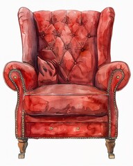 Charming watercolor armchair clipart, soft and welcoming, ideal for nursery walls, isolated on white , clean sharp