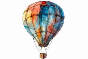 Delightful watercolor hot air balloon, floating dreams, whimsical nursery heights, isolated on white background , clean sharp