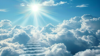 Stairway to Heaven Concept with Glowing Stairs Amongst the Clouds