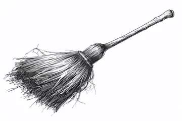 Poster Handdrawn vector broom, black monoline, clean and simple household tool, isolated on white background , clean sharp © Pairat