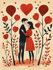 Couple in Valentines card in the style of Love is