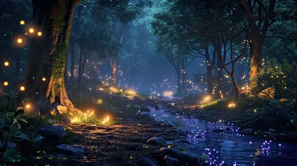 Gordijnen A forest environment with magical lighting, Enchanting forest bathed in magical lighting. © SaroStock