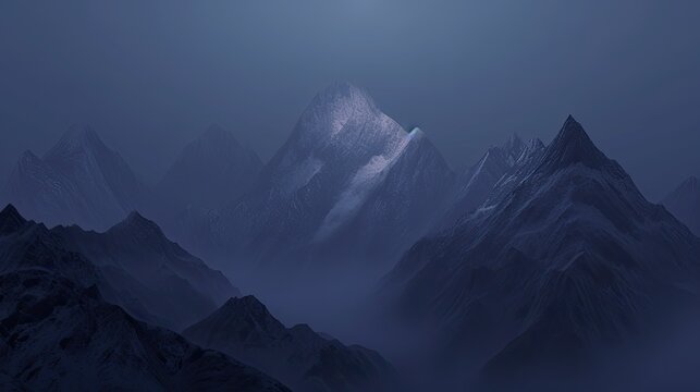 Mountain range with atmospheric lighting, Mountain peaks illuminated by atmospheric lighting.