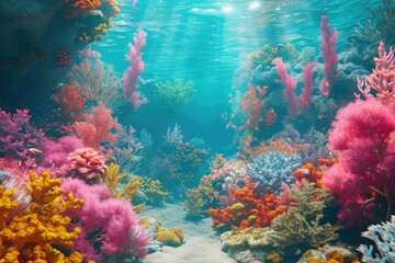 Underwater scene with coral reefs and vibrant fishes, Vibrant fish swimming among colorful coral...