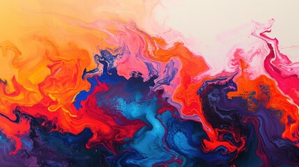 An abstract artwork background with fluid shapes and bold color contrasts, Fluid shapes and bold...
