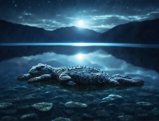 alligator in the water - obrazy, fototapety, plakaty