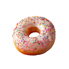 Doughnut with white frosting and sprinkles on transparent background